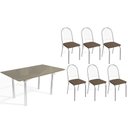 Ver imagem 1 de Conjunto: Mesa de Cozinha Elba Tampo Madeirado C/ Vidro 160cm e 6 Cadeiras Noruega Cromada/freijo