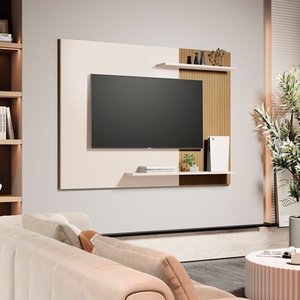 Painel para Tv até 55 Polegadas com Prateleiras 7117 Cor Off White / Ripado - Comprar Moveis em Casa