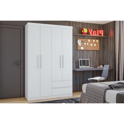 Guarda Roupa Solteiro 4 Portas e 2 Gavetas Zeus Branco - Lopas