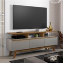 Ver imagem 2 de Rack para Sala de Estar 03 Portas Rubi 160 Cm B02 Pés de Madeira Maciça Cinza Cinamomo - Lyam