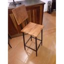 Ver imagem 5 de Banco Moderno de Ferro e Madeira de Demolição Alto para Decoração de Cozinha - Laranja