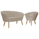 Ver imagem 1 de Kit Namoradeira + 1 Poltrona Decorativa Pétala Suede Capuccino Pés Madeira Mz Decor