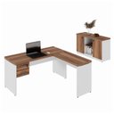 Ver imagem 2 de Kit Mesa Escritório em "l" 1,20x0,60m C/ Gavetas + Armário Baixo Credenza - Workstart - Nogal Sevilh