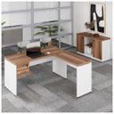 Ver imagem 3 de Kit Mesa Escritório em "l" 1,20x0,60m C/ Gavetas + Armário Baixo Credenza - Workstart - Nogal Sevilh