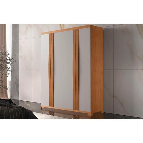 Guarda Roupa Solteiro 4 Portas e 2 Gavetas C/ Pés Grécia Naturale/off White - Rufato