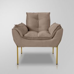 Poltrona Recepção Escritório de Luxo 12 Cores - Base de Ferro Dourado - Capuccino - 3