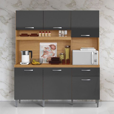 Kit de Cozinha Siena com 6 Portas e 1 Gaveta Cinamomo Grafite Aramóveis