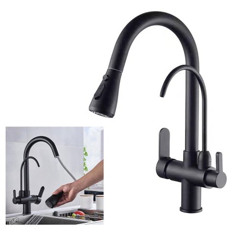 Torneira Gourmet Preta Monocomando Luxo Filtro 360 Quente Frio Extensivel Cozinha Bancada Mesa Cuba