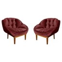 Ver imagem 1 de Kit 2 Poltronas Decorativa Marcela Veludo Base Madeira Castanho - Pallazio Marsala