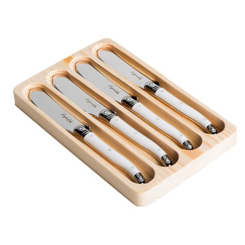 Conjunto 4 Facas Manteiga Laguiole Inox: Eleve Seus Momentos À Mesa com Puro Requinte. - Branco