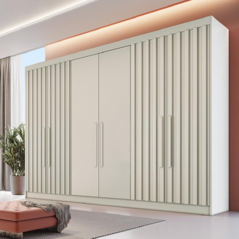 Guarda Roupa 6 Portas 4 Portas Ripadas Potente com Ripado 100% Mdf Off White - Móveis Europa