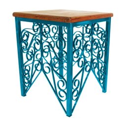 Banco de Ferro Artesanal Decorativo com Madeira de Demolição Rustica Pratico - Azul Turquesa - 1