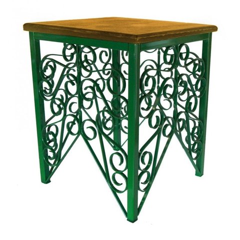 Banco de Ferro Artesanal Decorativo com Madeira de Demolição Rustica Pratico - Verde Escuro