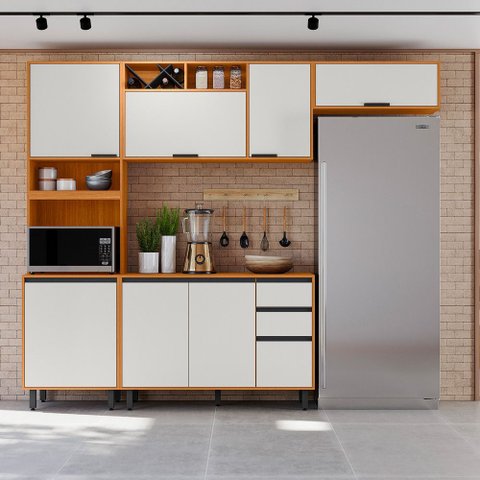 Cozinha Modulada com Nichos 4 Peças 260cm Ravena Poliman Móveis