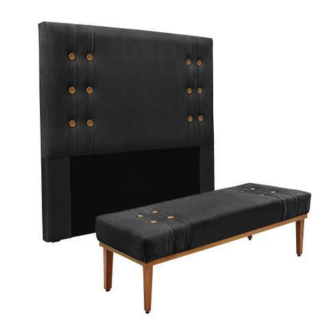 Cabeceira Cama Box King 195cm e Recamier Gênova Veludo S04 - D’Rossi