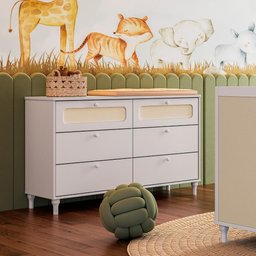 Cômoda Infantil Fofura Rattan 6 Gavetas Provençal Divicar - Branco - 6
