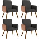 Ver imagem 1 de Kit 04 Poltronas Decorativa Maria W01 Pés Palito Linho Chumbo Couríssimo Camel - Lyam Decor