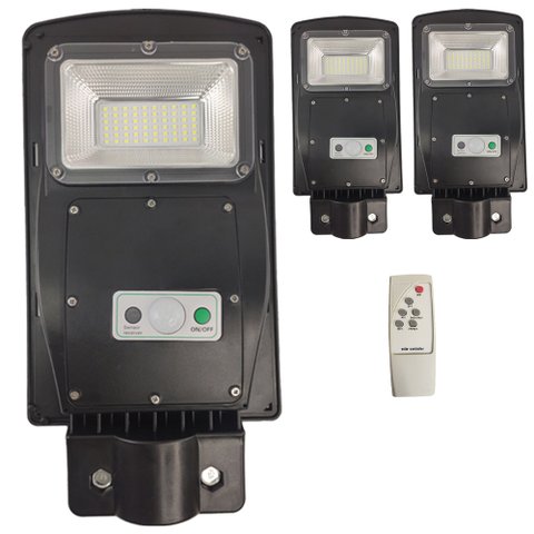 Luminária Solar Poste 60W LED Rua Kit 3 Und Controle e Sensor de Movimento Jardins Areas Externas