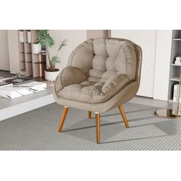 Poltrona Linho Luxo/conforto Premium Pés Palito Madeira:bege Linho - 2