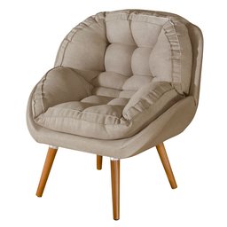 Poltrona Linho Luxo/conforto Premium Pés Palito Madeira:bege Linho - 1
