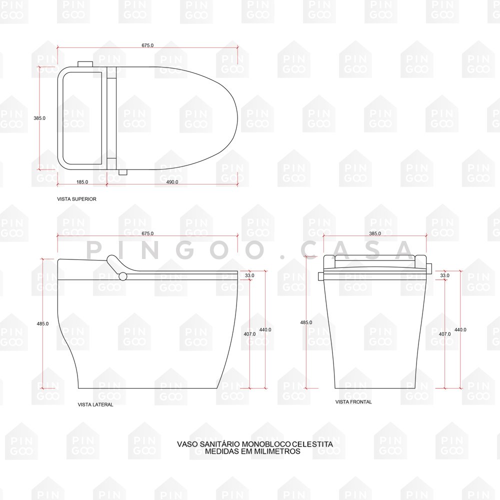 Vaso Sanitário Monobloco Caixa Acoplada Privada Bidê Celestita Pingoo.casa - Branco - 3