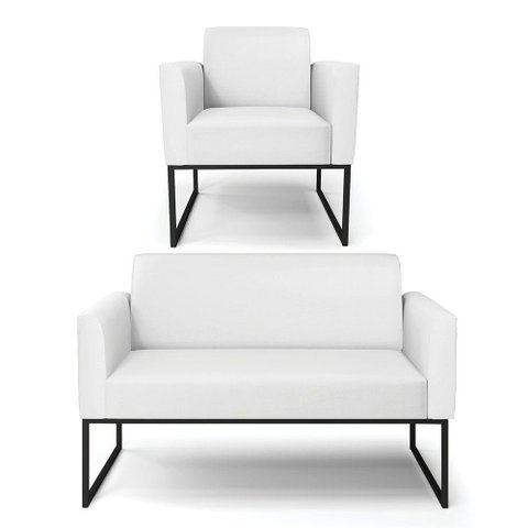 Sofá Namoradeira com Poltrona Base Industrial Preto Marisa Corino Branco D03 - D'Rossi
