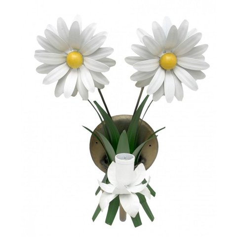 Arandela de Parede Ferro Artesanal Rústica Varanda Externa com Flor - Branco