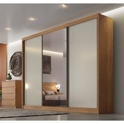 Guarda Roupa Casal com 1 Porta Espelhada 8 Gavetas - Diamond-Cumaru/Fendi - Móveis Novo Horizonte - 2