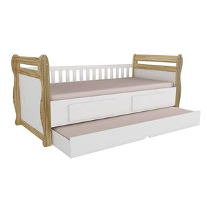 Cama Box Base C/ Gavetas de Babá Maria 2 e Auxiliar (branco/amendoa) - Peroba