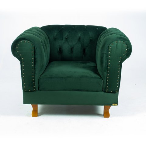 Poltrona Chesterfield Capitonê Duque Suede Verde Musgo Decoração, Recepção, Salas de Tv e Estar