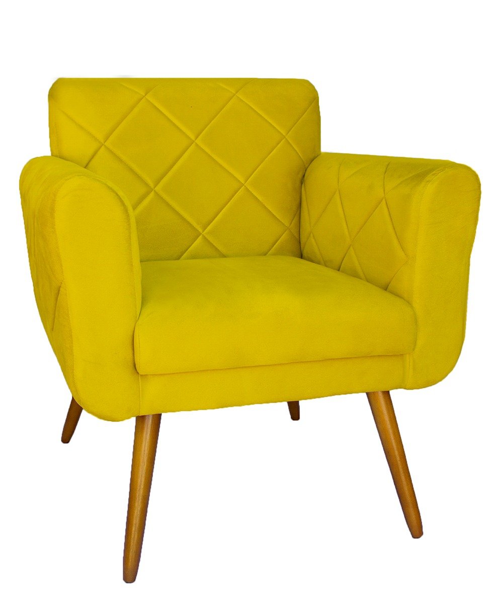 Kit 2 Poltronas Estofadas para Sala de Estar Isabella Corano Amarelo - Dl Decor - 2