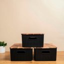 Ver imagem 3 de Caixa Organizadora 16l de Plástico com Tampa de Madeira Acácia - Oikos