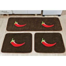 Kit Tapetes de Cozinha Bordado Antiderrapante Pimenta 3 Peças - Tabaco - 1