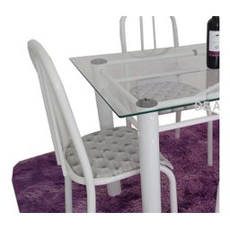 Mesa De Jantar cozinha tampo vidro 8mm Com 4 Cadeiras Munique Retangular 1.20m Aço Cor Branca ult un - 2