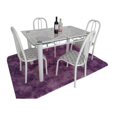 Mesa De Jantar cozinha tampo vidro 8mm Com 4 Cadeiras Munique Retangular 1.20m Aço Cor Branca ult un