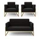 Ver imagem 1 de Sofá Namoradeira com 2 Poltronas Base Industrial Alta Dourado Marisa Suede Preto D03 - D’Rossi Dross