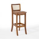 Ver imagem 1 de Banqueta Alta em Madeira com Encosto Rattan Portugal Estofada Impermeável Caramelo L85 Rmi