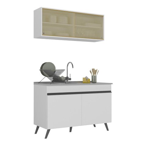 Armário de Cozinha Compacta 120cm Veneza Multimóveis V2140 Branco/Preto