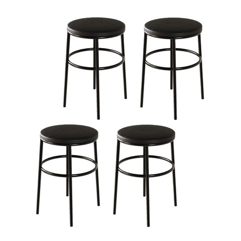 Kit 4 Banqueta Itália Redonda Estofada 65cm Aço Preto e Corino Impermeável - para Cozinha e Bar