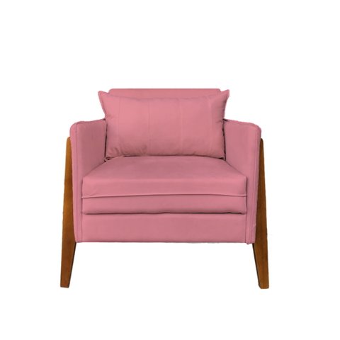 Poltrona Decorativa Sophia Suede Rosa Pés Madeira Ms Decor