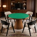 Ver imagem 2 de Mesa de Jogos Redonda com 4 Gavetas Porta Copos 120cm Base Cone Bellagio G02 Pinhão - Lyam Decor