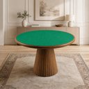 Ver imagem 1 de Mesa de Jogos Redonda com 4 Gavetas Porta Copos 120cm Base Cone Bellagio G02 Pinhão - Lyam Decor