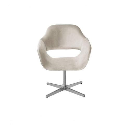 Poltrona Zara Giratória Base Metal Suede Espuma D28 Bege Bella Decor