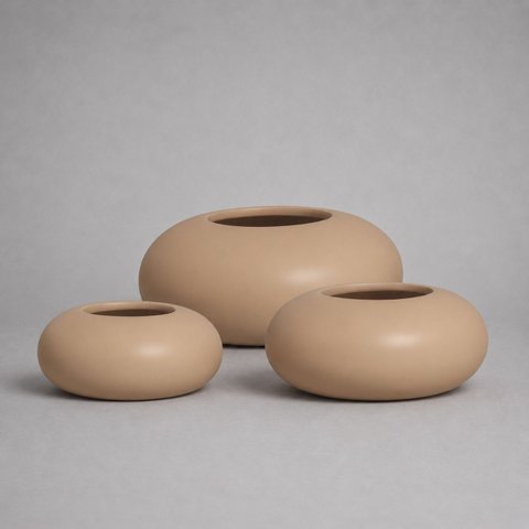 Trio de Vasos Redondo Decorativo de Cerâmica para Sala e Mesa Dunas