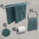 Ver imagem 2 de Kit Acessorios Banheiro Inox Cromado 4 Peças Papeleira Cabide Toalheiro Duplo Porta Toalha Argola