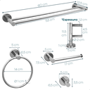 Ver imagem 5 de Kit Acessorios Banheiro Inox Cromado 4 Peças Papeleira Cabide Toalheiro Duplo Porta Toalha Argola