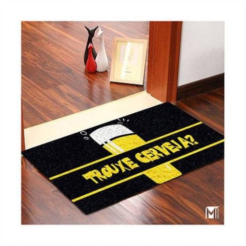Tapete Capacho Vinil para Entrada - Trouxe Cerveja Decoração (Preto 0.60x0.40)