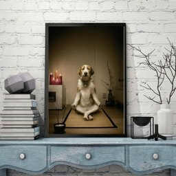 Quadro Decorativo Cachorro Meditando 24x18cm - com Vidro:madeira Branca - 2