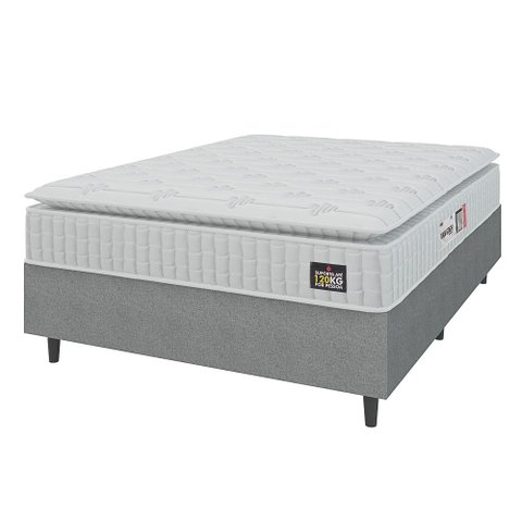 Cama Box Colchão Casal Espuma D33 Vangogh Pillow Top 138x188x67cm Branco / Cinza Hellen