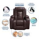 Ver imagem 6 de Poltrona Papai Reclinável Massagem Aquecimento Corino Marrom Premium Manual Fixa
